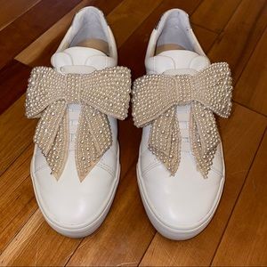 INC Slip-On White Sneakers with Beaded Bows